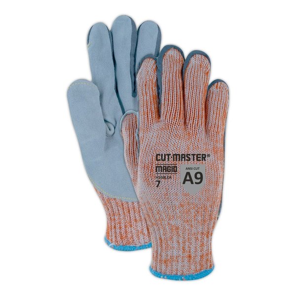 Magid CutMaster H550LEA Hyperon Knit Split Leather Palm Gloves  Cut Level A9, 12PK H550LEA-7